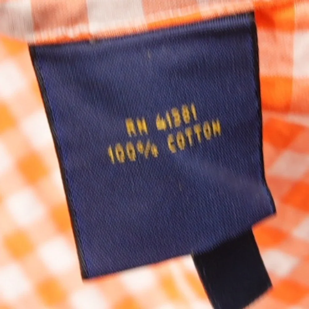 Youth Polo Ralph Lauren Gingham Plaid Long Vacation Costal Orange Shirt XL